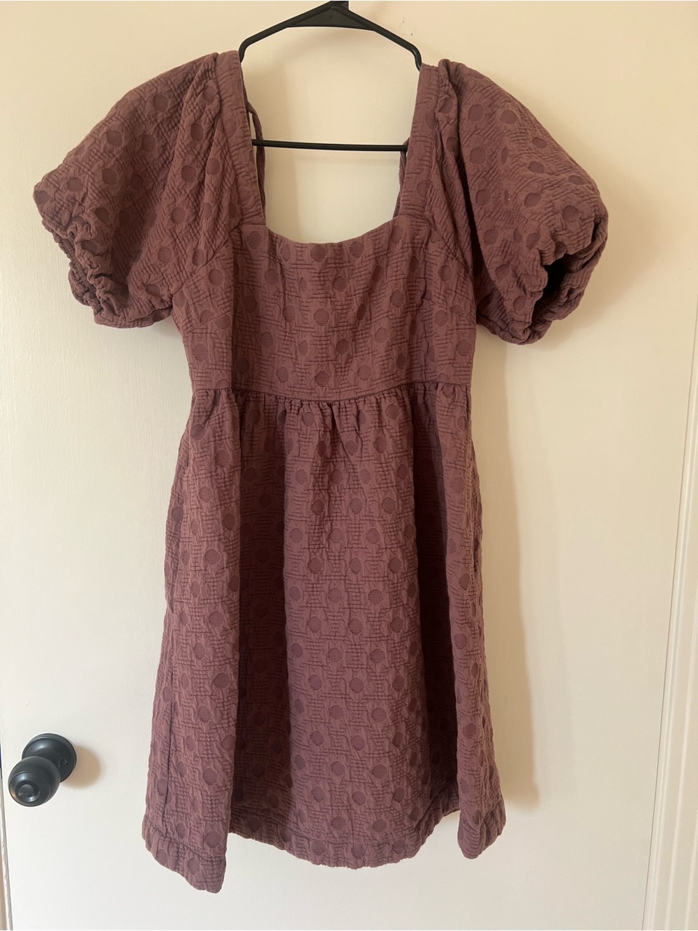 Madewell Mauve Textured Square-Neck Puff Sleeve Dress